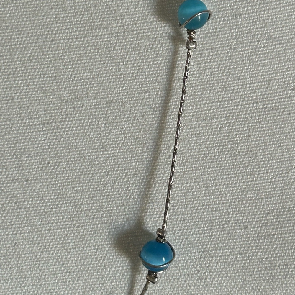 Vintage Sterling Silver Snake Chain & Genuine Blue Moonstone Beaded Necklace - Picture 3 of 4